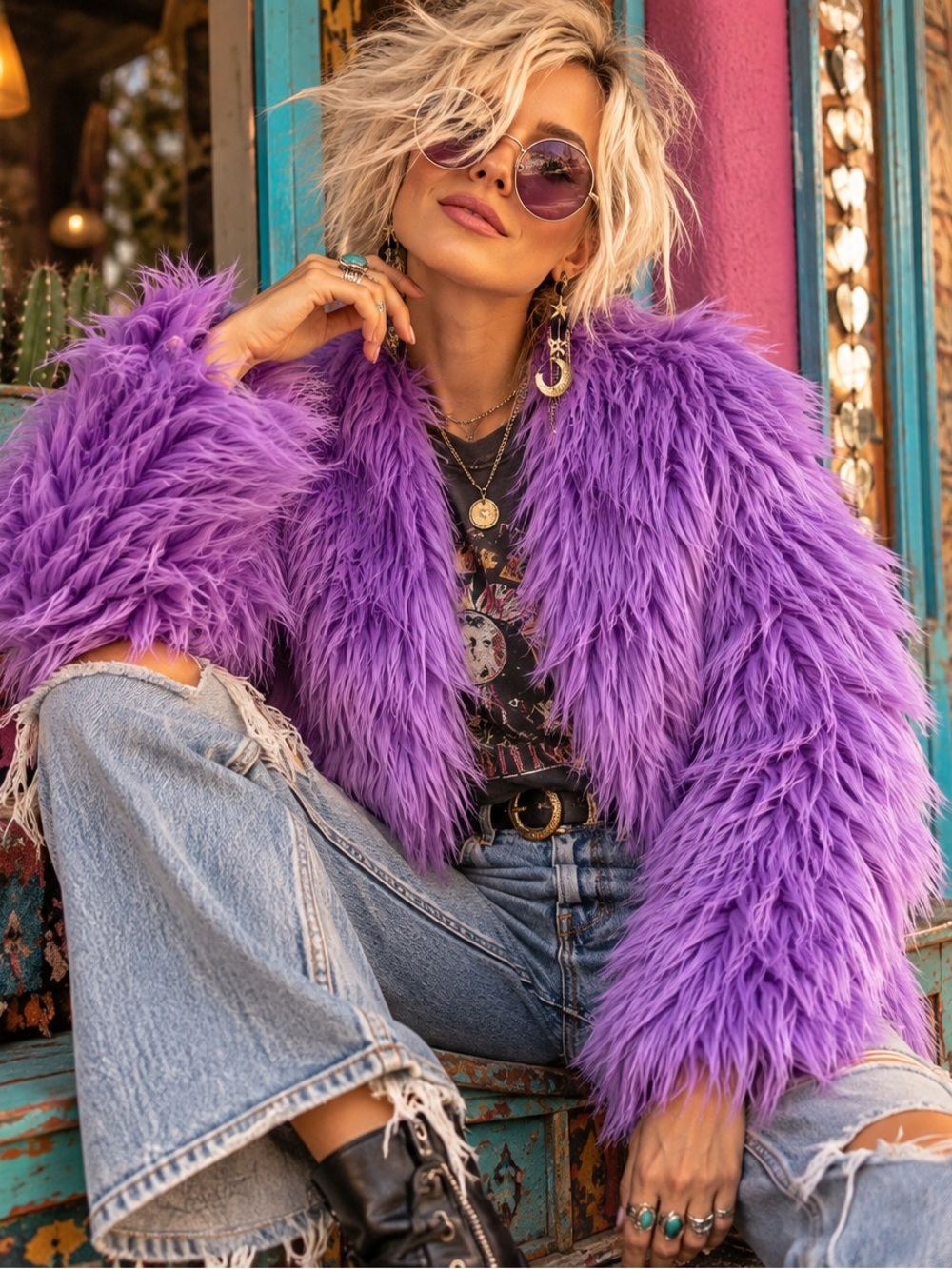 Lavender Faux Fur Teddy Jacket for Women - Bold Plush Coat